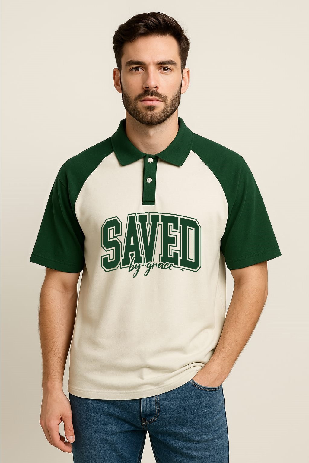 Faith & Grace Raglan Polo - Collegiate Green Edition