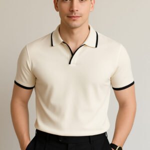 Executive Piped Trim Polo - Ivory & Black Classic