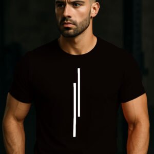 Redefine your style with the Apex Line T-Shirt, a perfect blend of modern simplicity and premium comfort. This T-shirt is crafted from an exceptionally soft and durable cotton blend in a classic, deep black. The design is elevated by a clean, minimalist graphic: two parallel white lines positioned centrally on the chest. This striking yet simple detail gives the shirt a contemporary and sophisticated edge. With its classic crewneck and tailored fit, this t-shirt is versatile enough for the gym, a casual outing, or as a foundational piece for a layered look. Available in sizes S to XXL.