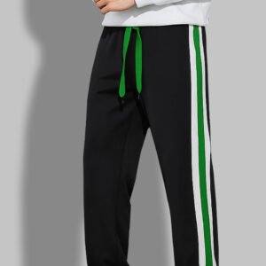 StrideX Men’s Black Track Pants with White & Green Side Stripes | Stylish Sports & Casual Wear