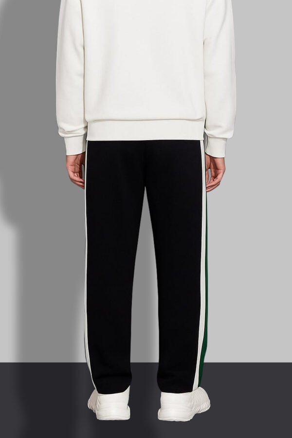 StrideX Men’s Black Track Pants with White & Green Side Stripes | Stylish Sports & Casual Wear