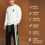 StrideX Men’s Black Track Pants with White & Green Side Stripes | Stylish Sports & Casual Wear