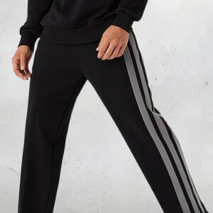 AthliQ Men’s Black Track Pants with Green Drawstring & Dual Side Stripes | Sports & Casual Wea