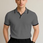Executive Piped Trim Polo - Ivory & Black Classic