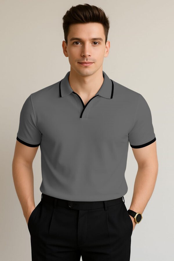 Executive Piped Trim Polo - Ivory & Black Classic