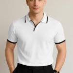Executive Piped Trim Polo - Ivory & Black Classic