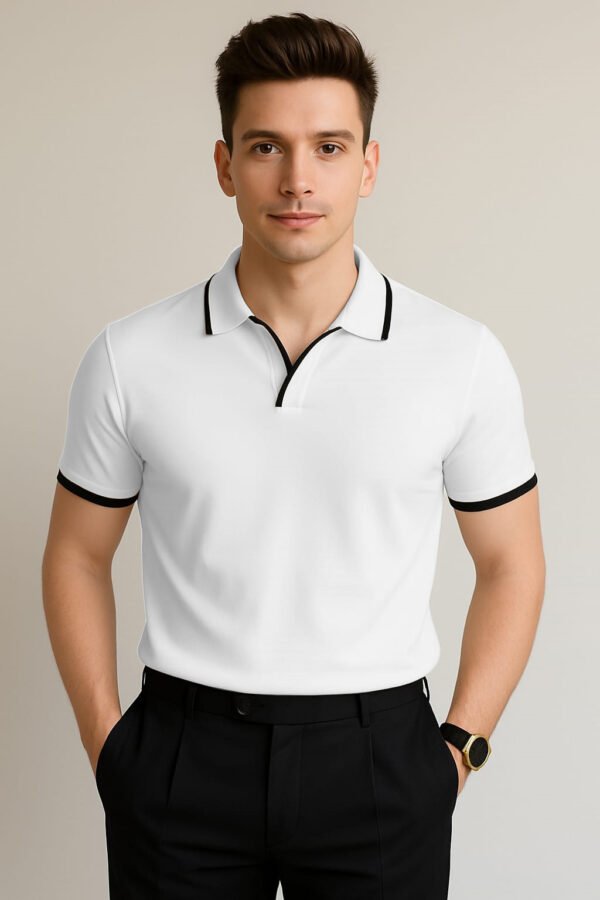 Executive Piped Trim Polo - Ivory & Black Classic